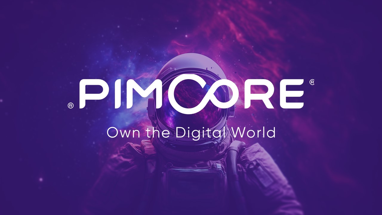 Pimcore Logo mit Astronaut im Hintergrund. Slogan "Own the Digital World"