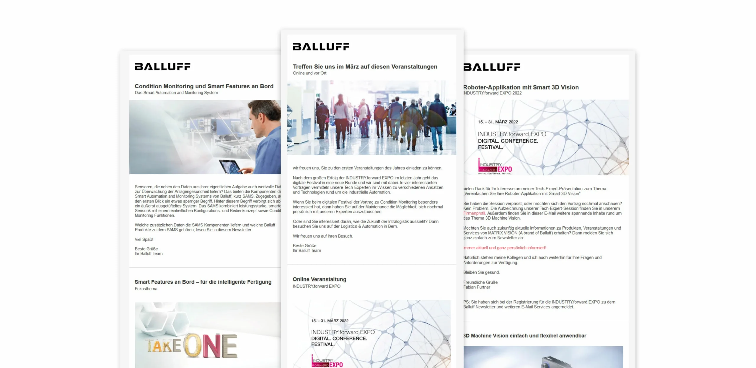 Marketing Automation mit HubSpot in der Praxis: automatisierte Mailings von Balluff an Kunden und Interessenten.