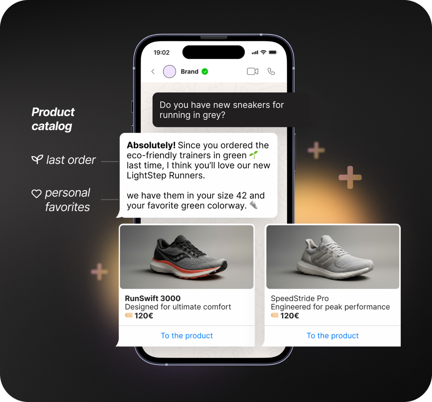 Handyscreenshot von einem Chat, Charles Software empfiehlt zwei Laufschuhe